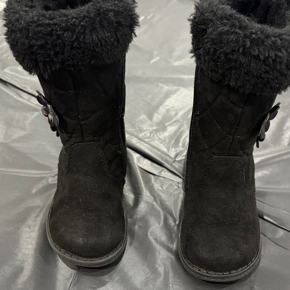 Rachel Shoes Black Fur-Lined Kids Boots